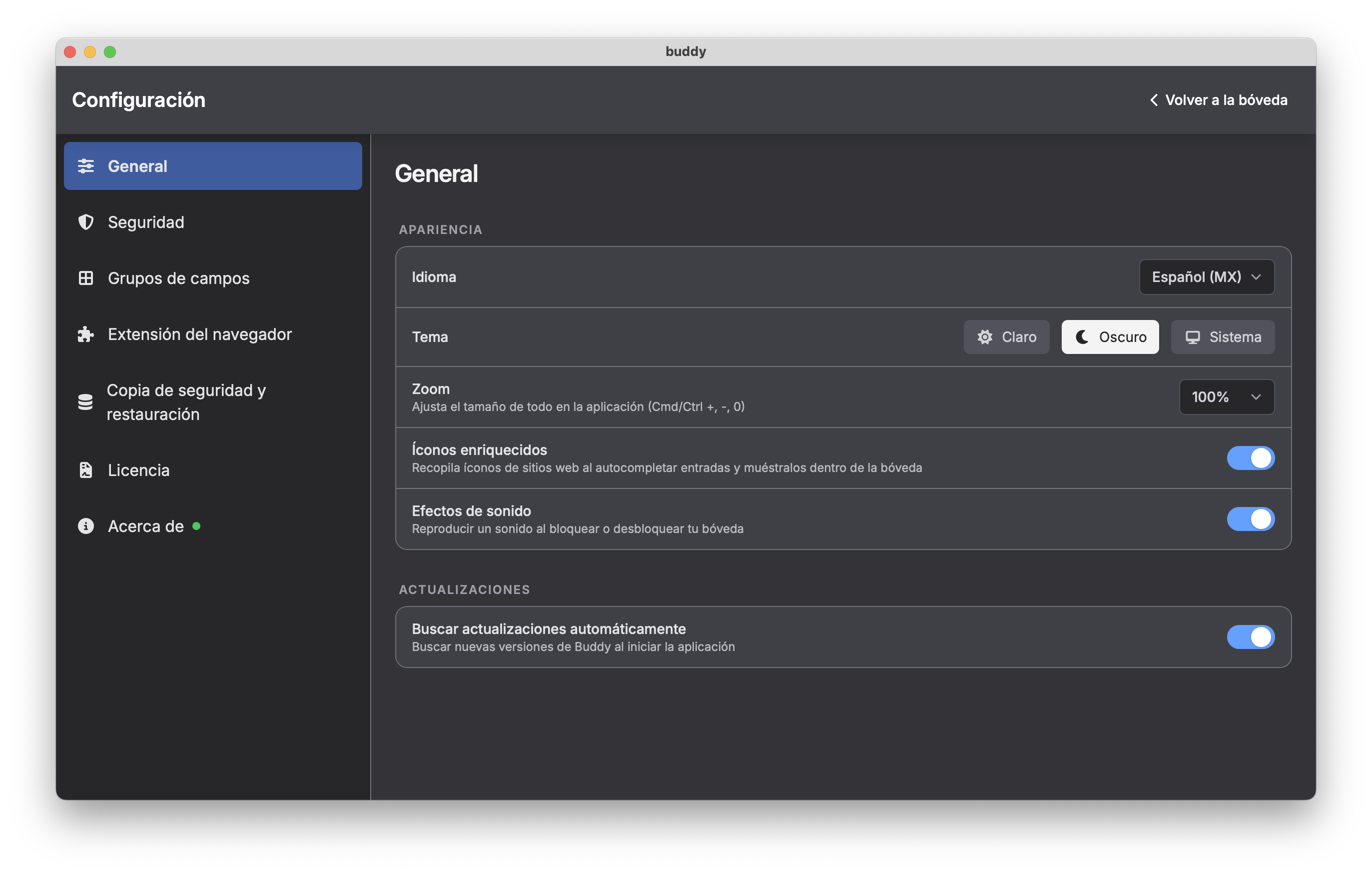 Screenshot: theme and localization settings