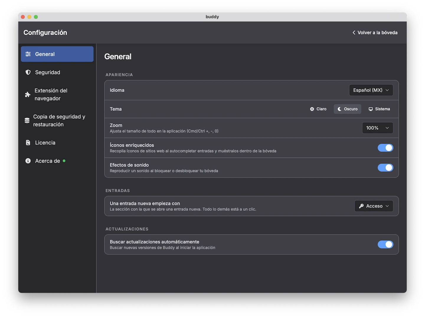 Screenshot: appearance settings with theme, interface zoom and language selection